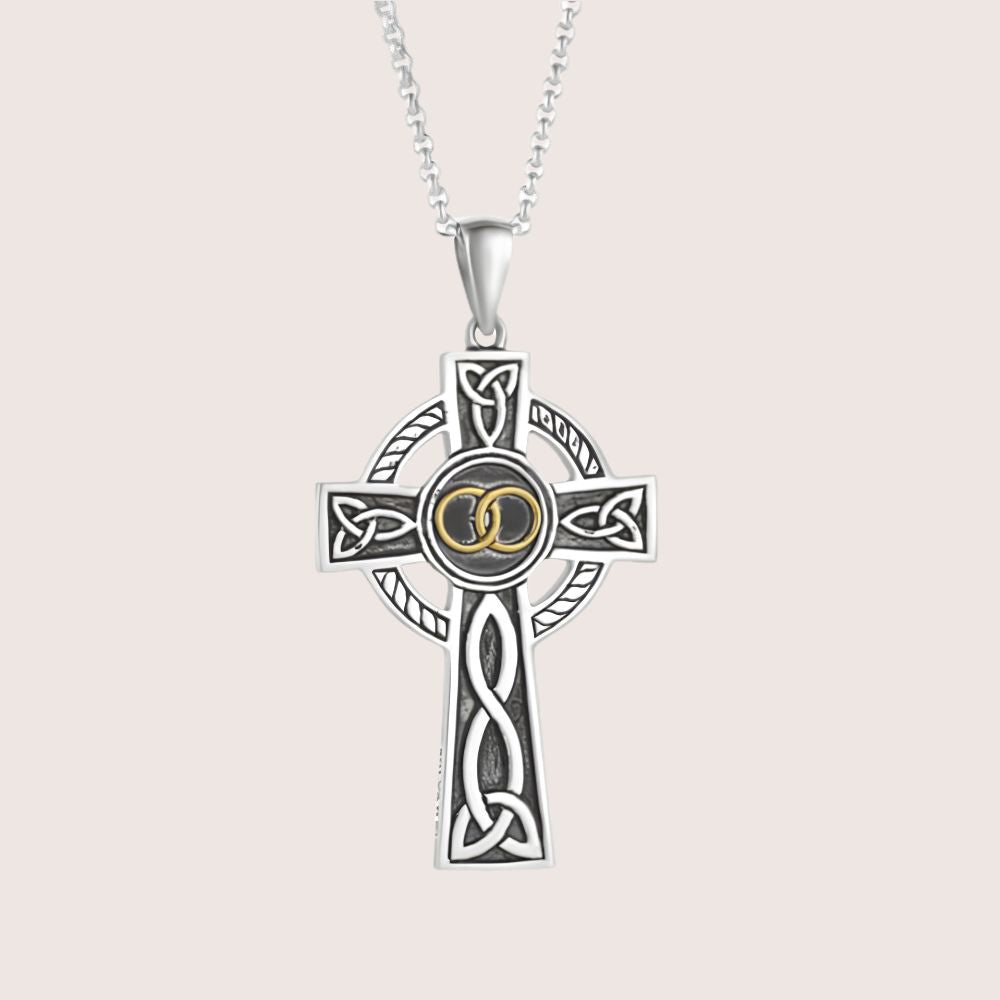 Small Oxidized Sterling Silver Wedding Band Celtic Cross