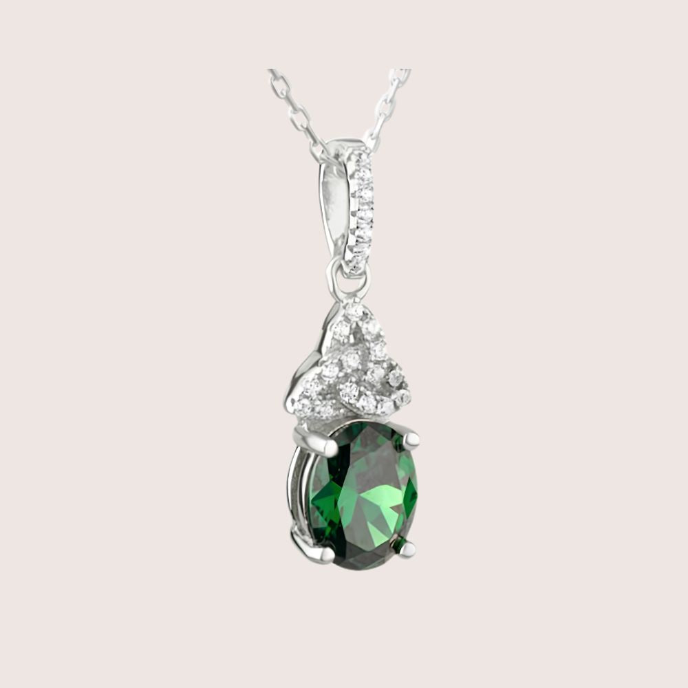 Sterling Silver Green CZ Trinity Knot Necklace