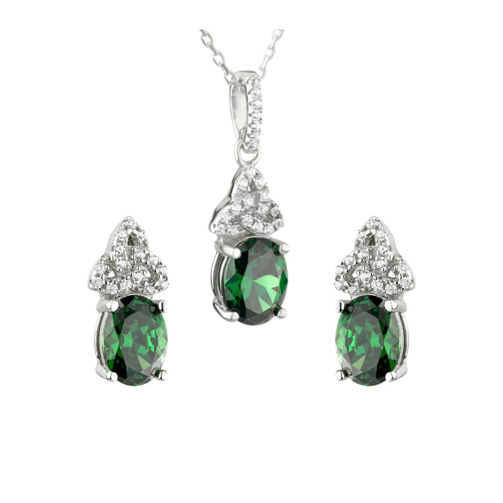 Sterling Silver Green CZ Trinity Knot Necklace