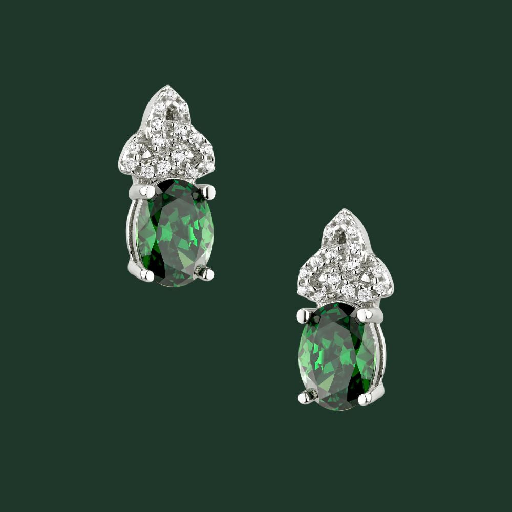 Sterling Silver Green and Clear CZ Trinity Knot Stud Earrings