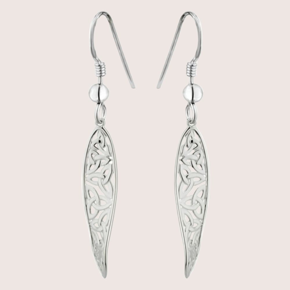Sterling Silver Long Trinity Knot Twist Drop Earrings