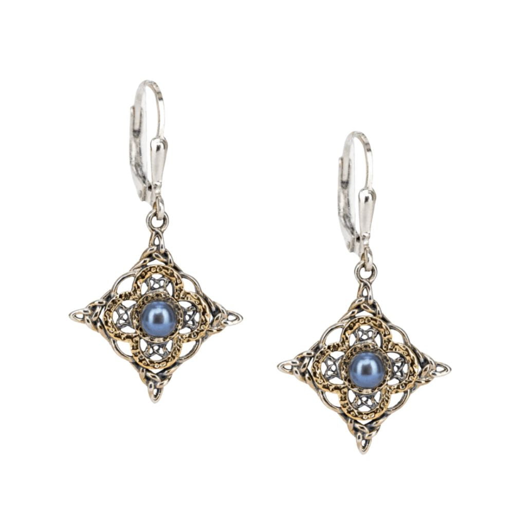 Sterling Silver and 10k Gold Celtic Star Peacock Pearl Earrings - The Celtic Gift Store - Earrings