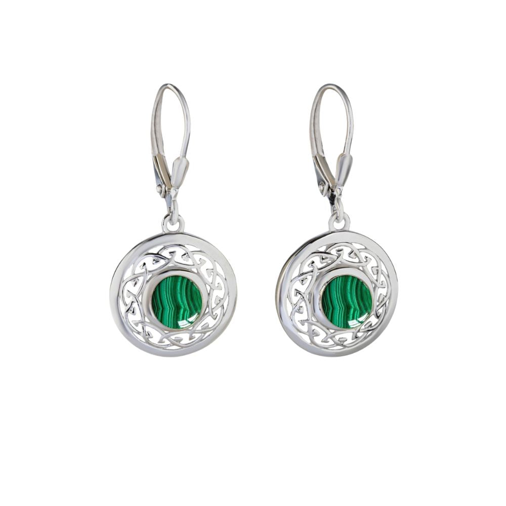 Malachite and Sterling Silver Celtic Knot Drop Earrings
