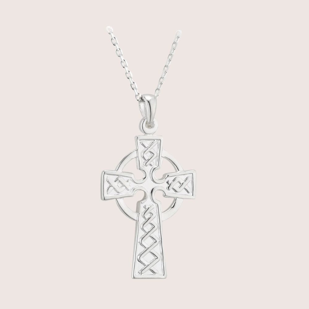 Sterling Silver Embossed Celtic Cross Necklace
