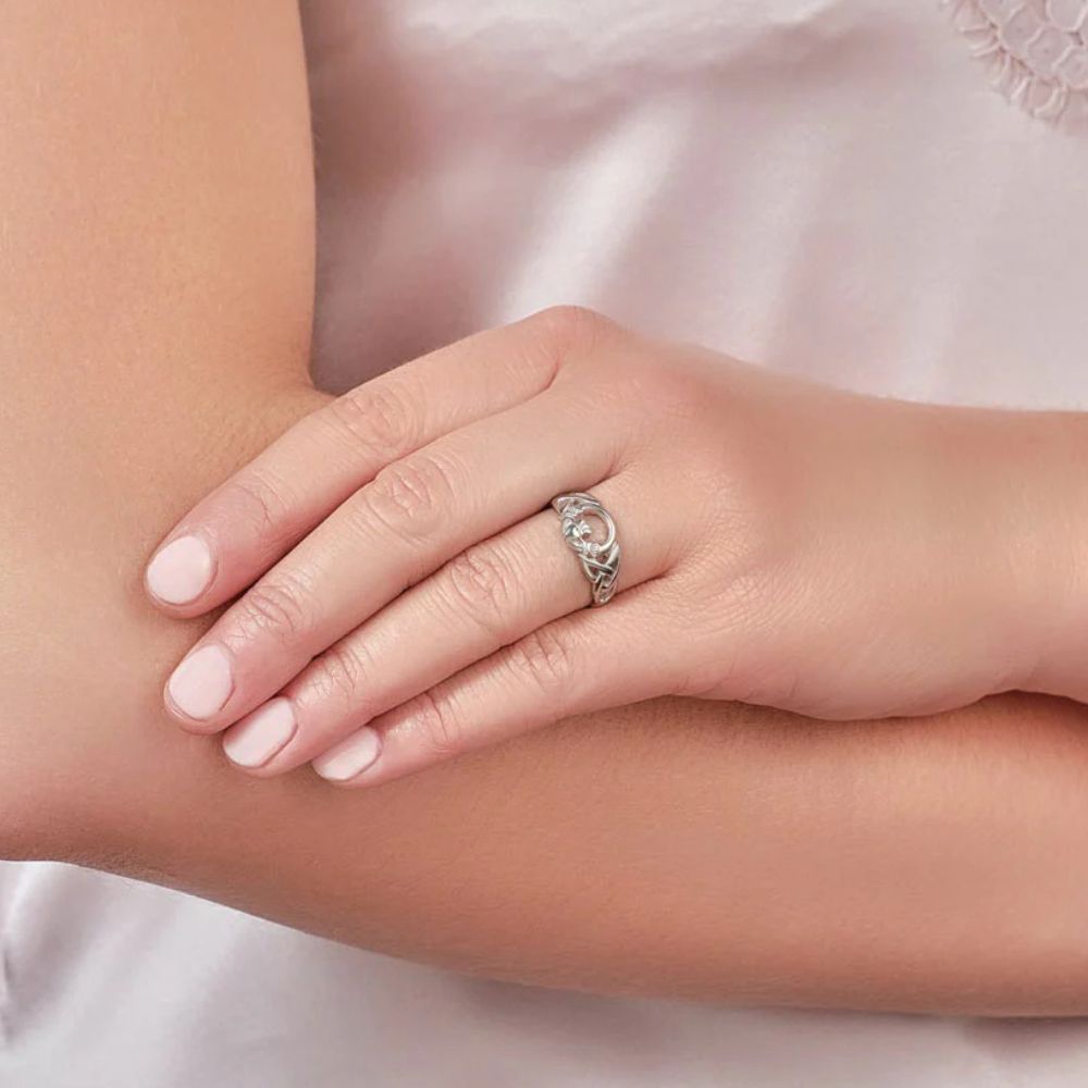 Sterling Silver Celtic Knot Open Claddagh Ring