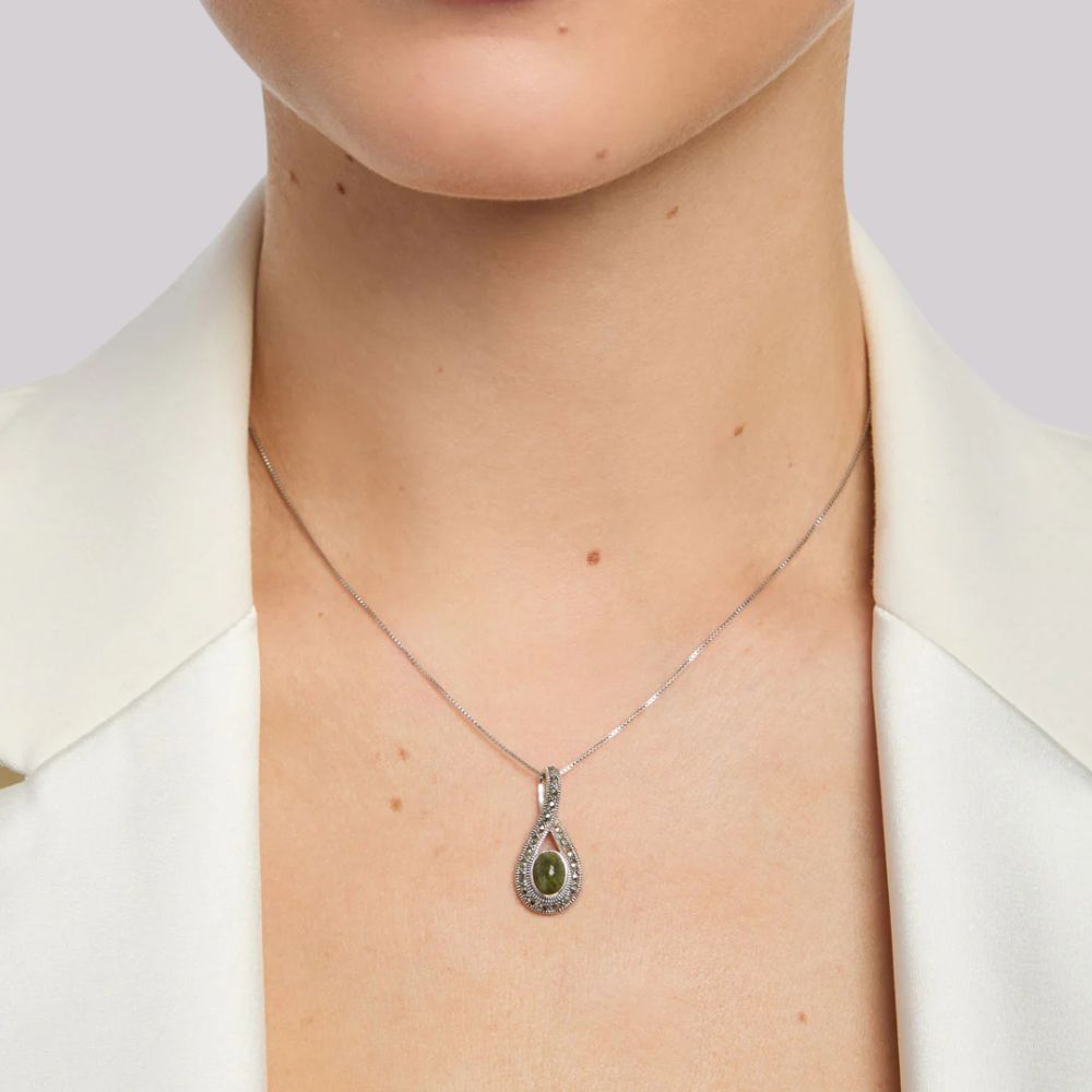 Connemara Marble and Marcasite Sterling Silver Loop Necklace