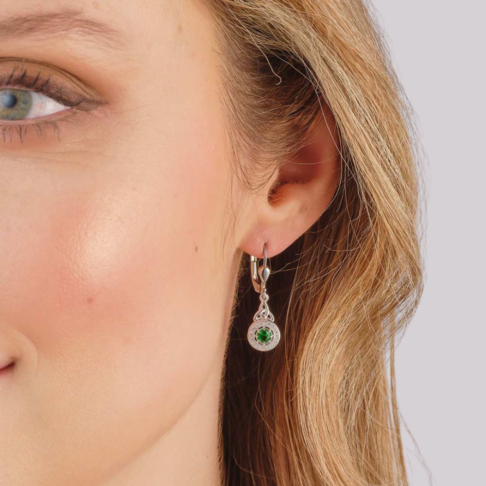 Sterling Silver Green Cubic Zirconia Trinity Knot Earrings