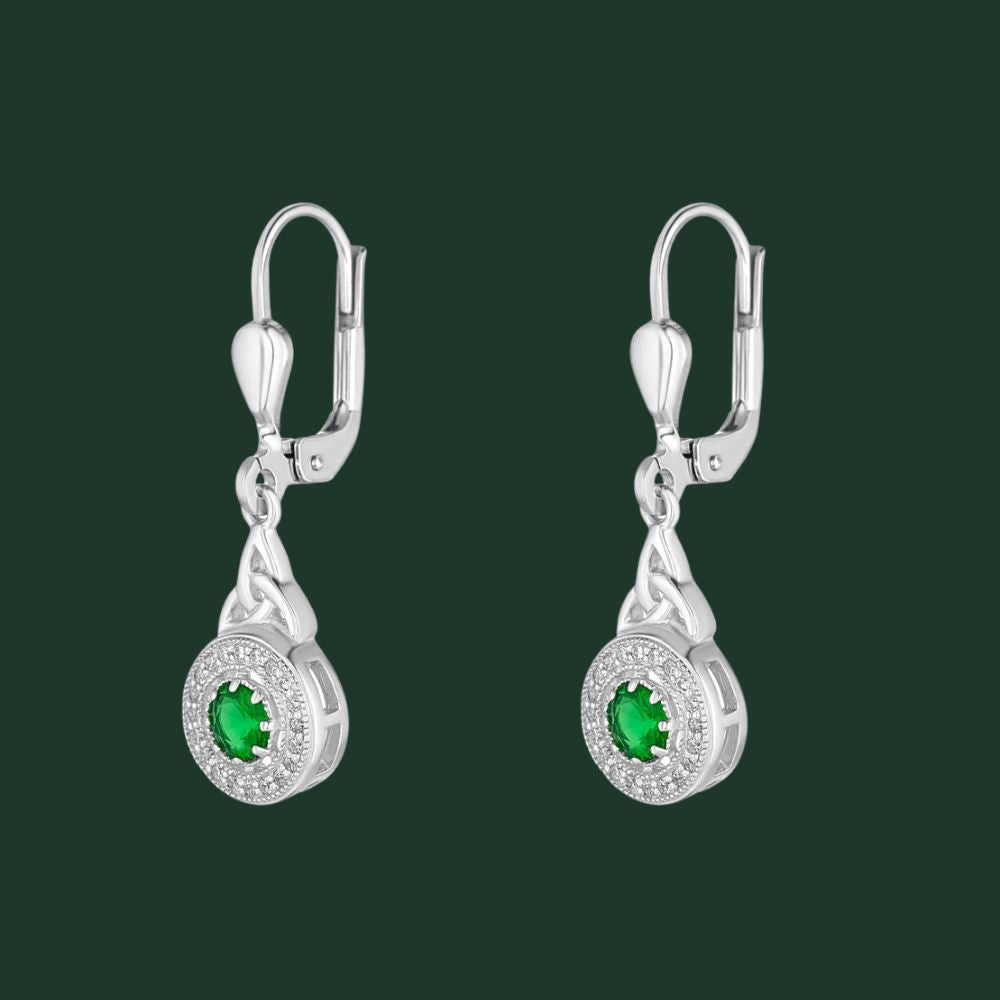 Sterling Silver Green Cubic Zirconia Trinity Knot Earrings