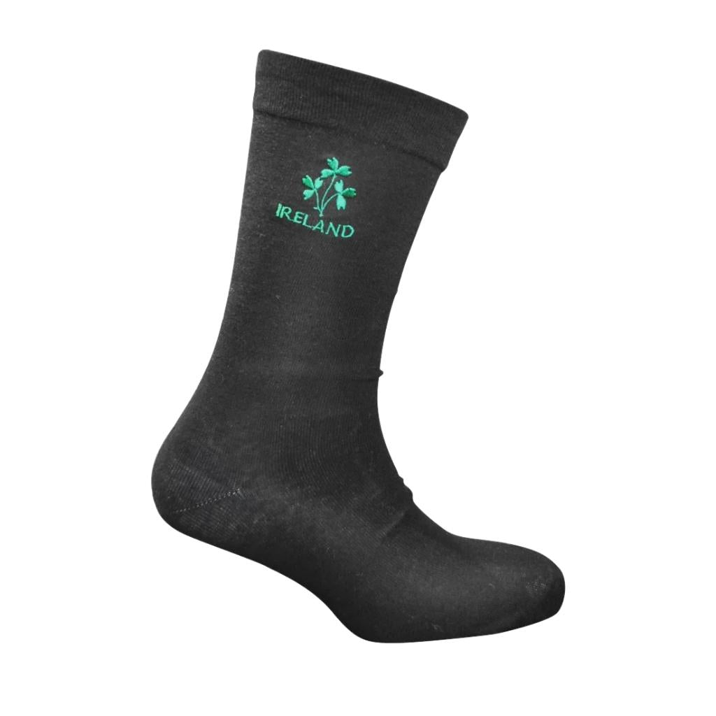 Adult Black Sock With Embroidered Shamrock