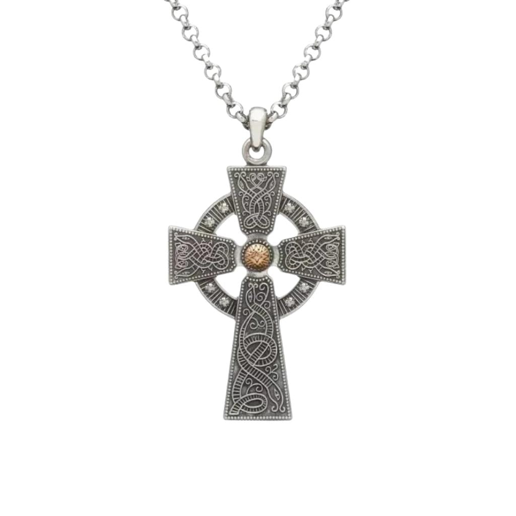 Antiqued Silver & Gold Bead Cross Celtic Warrior- Large