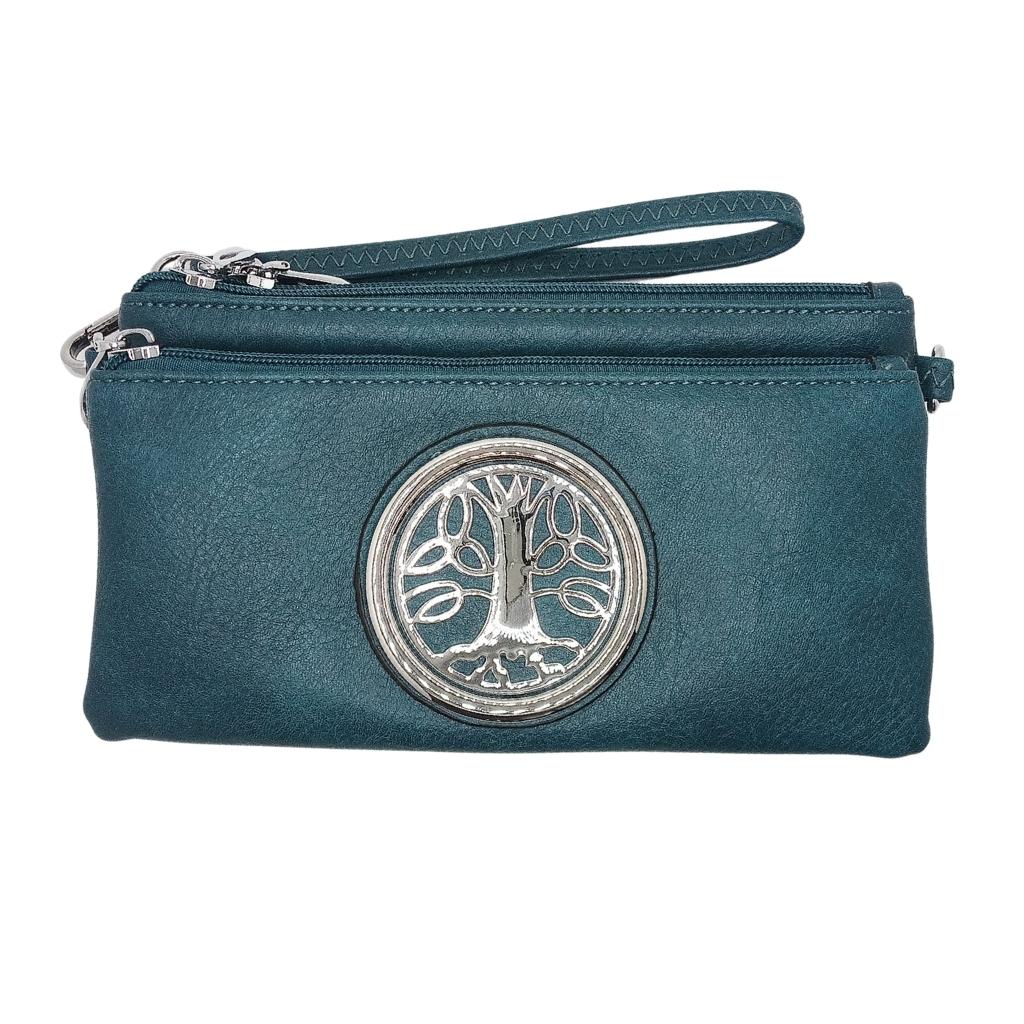 Celtic Tree of Life Tri Zip Pocket Bag- Teal