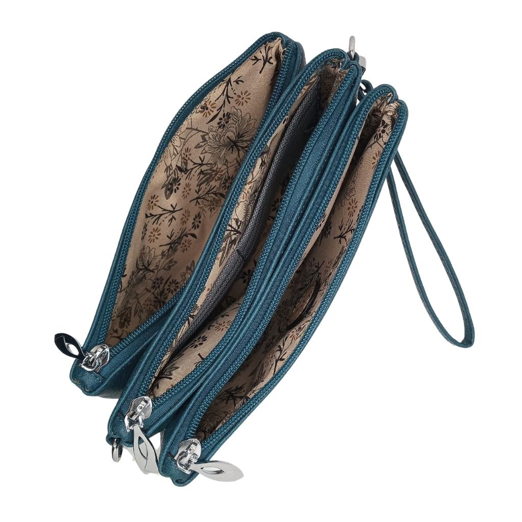 Celtic Tree of Life Tri Zip Pocket Bag- Teal