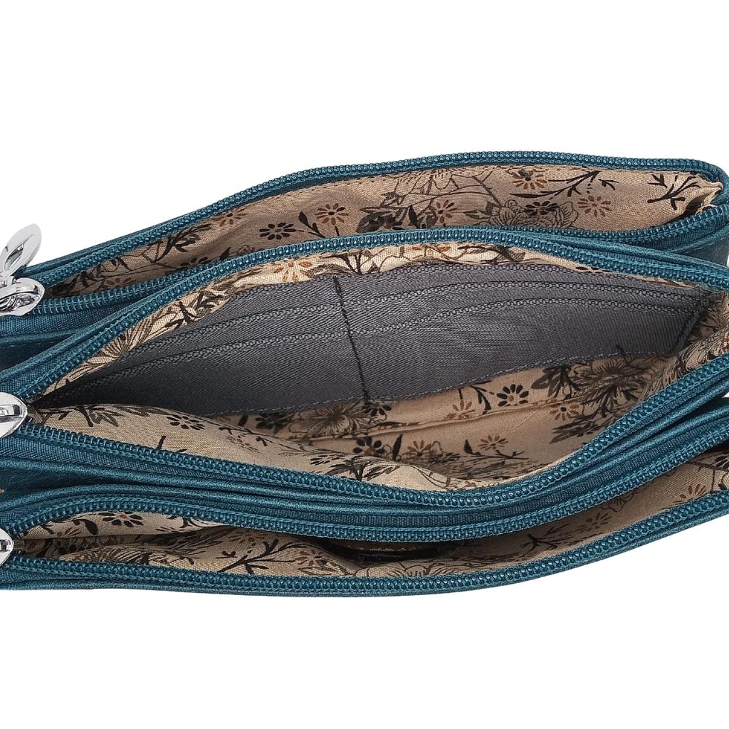 Celtic Tree of Life Tri Zip Pocket Bag- Teal