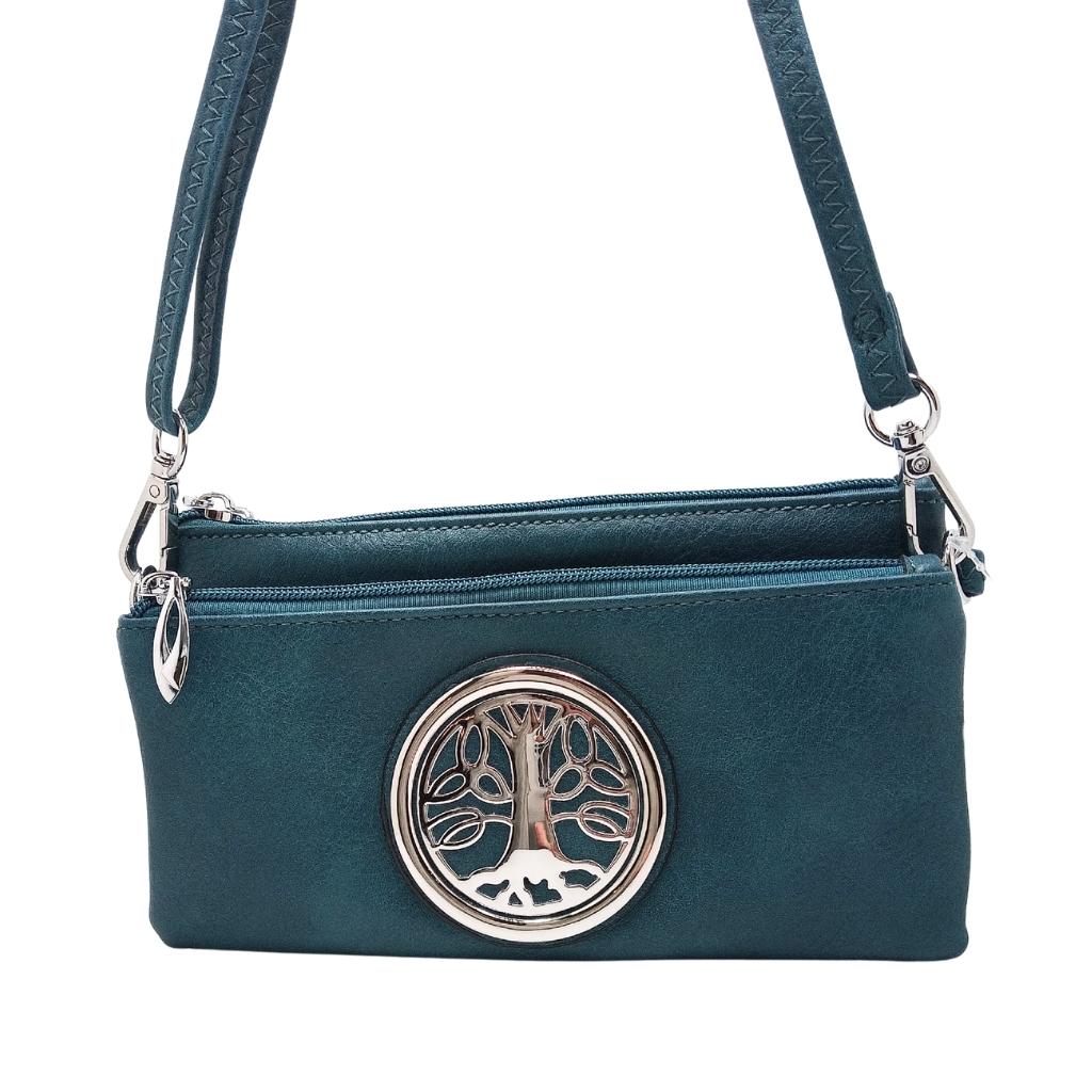 Celtic Tree of Life Tri Zip Pocket Bag- Teal