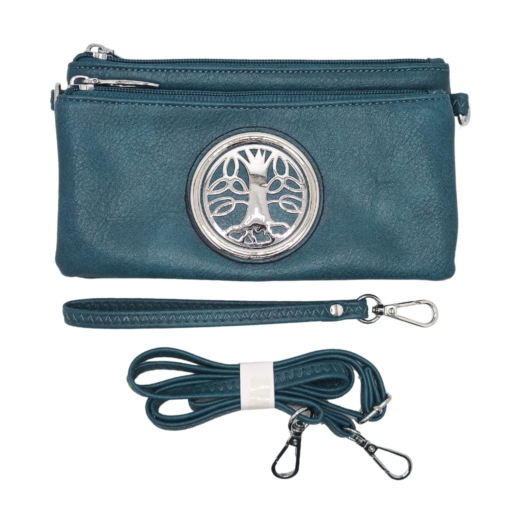 Celtic Tree of Life Tri Zip Pocket Bag- Teal