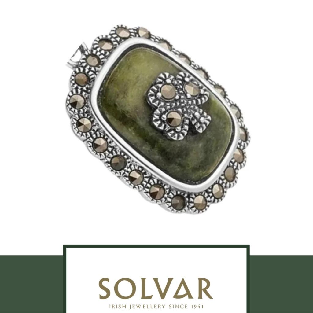 Connemara Marble and Marcasite Square Shamrock Necklace