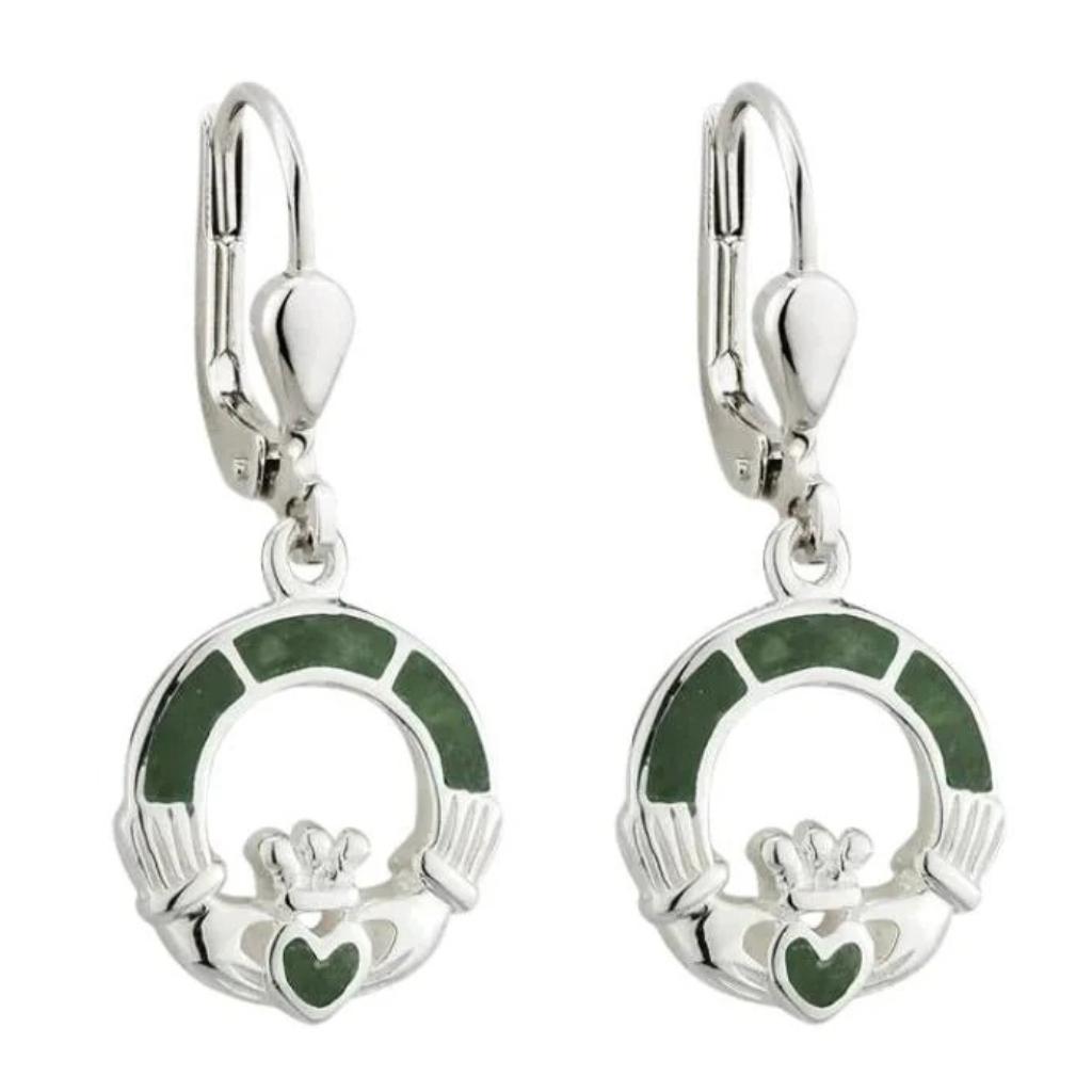 Connemara Marble and Sterling Silver Claddagh Drop Earrings