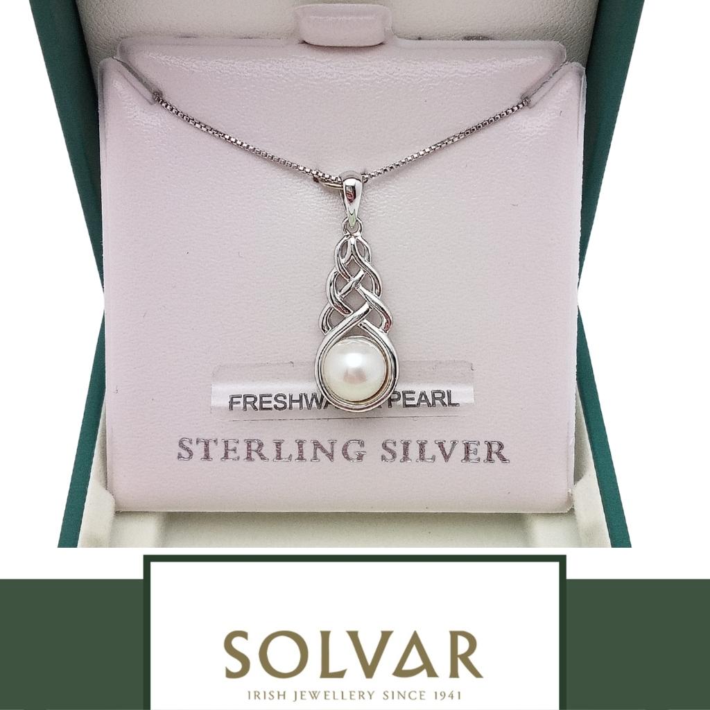 Freshwater Pearl Sterling Silver Celtic Knot Necklace