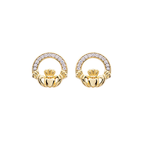14KT Gold Vermeil Claddagh Studs with Cubic Zirconia