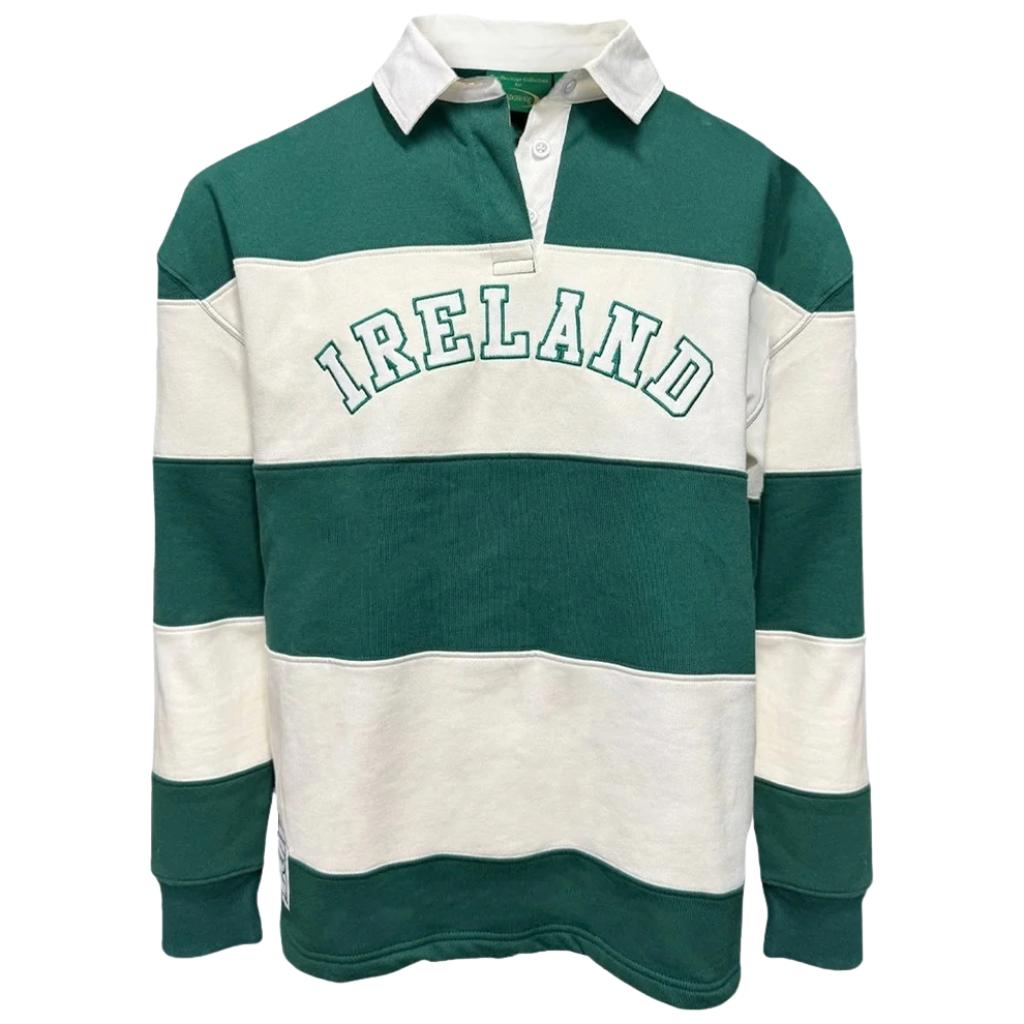 Ireland Stripe Long Sleeve Rugby Shirt in Evergreen & Cream