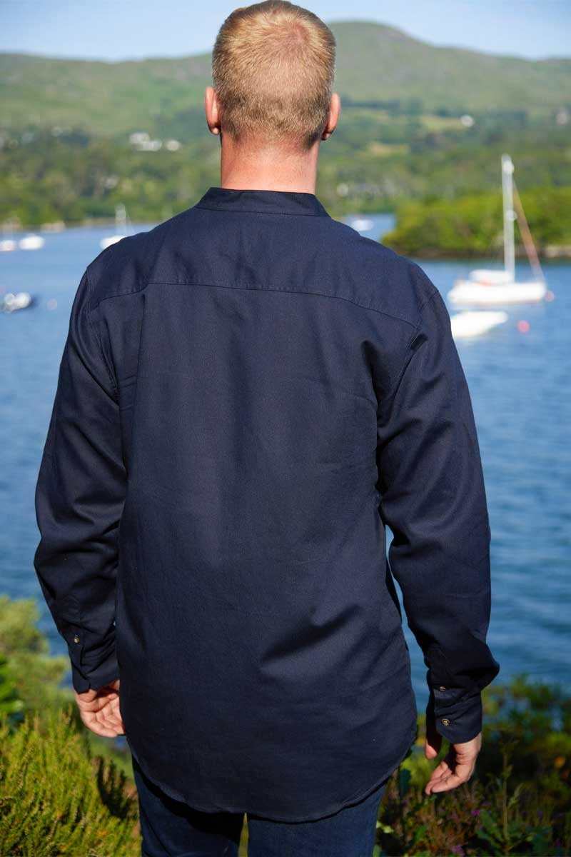 Men's Irish Collarless Linen Grandfather Shirt - Navy