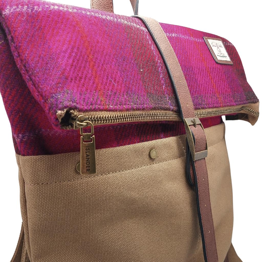 Islander Harris Tweed Canvas Backpack 'Fuchsia Tartan'
