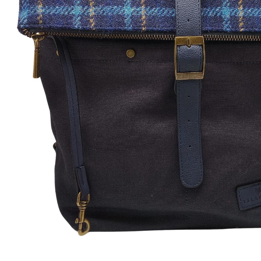 Islander Harris Tweed Canvas Backpack 'Navy Tartan'