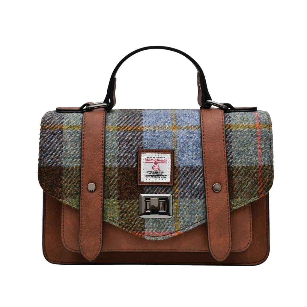 Islander Harris Tweed Medium Satchel 'Chestnut Blue Tartan'