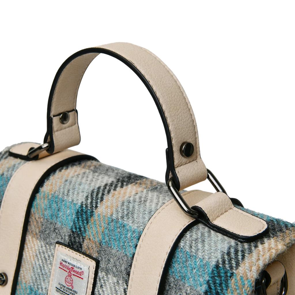 Islander Harris Tweed Medium Satchel 'Chestnut Blue Tartan'