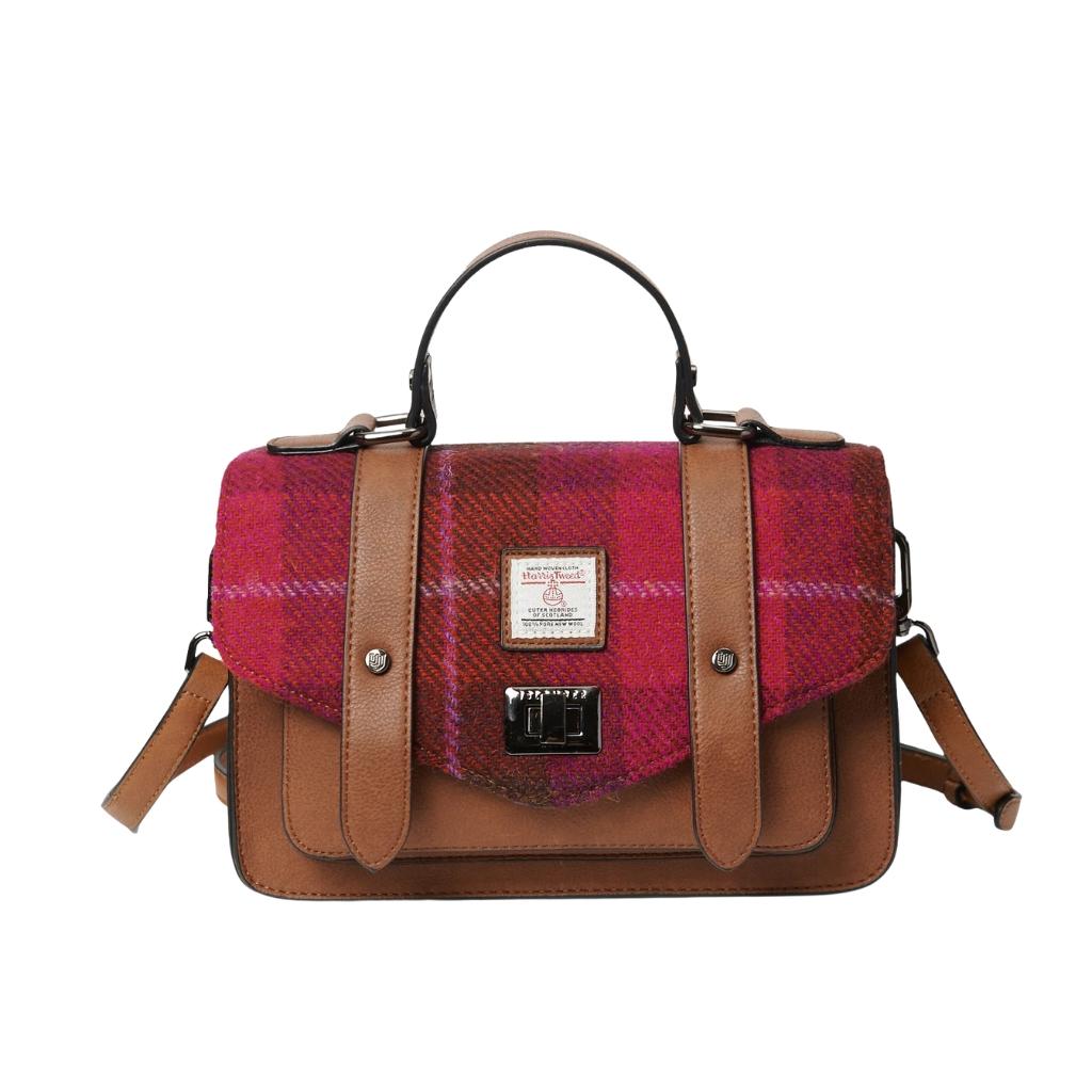Islander Harris Tweed Medium Satchel 'Fuchsia Tartan'