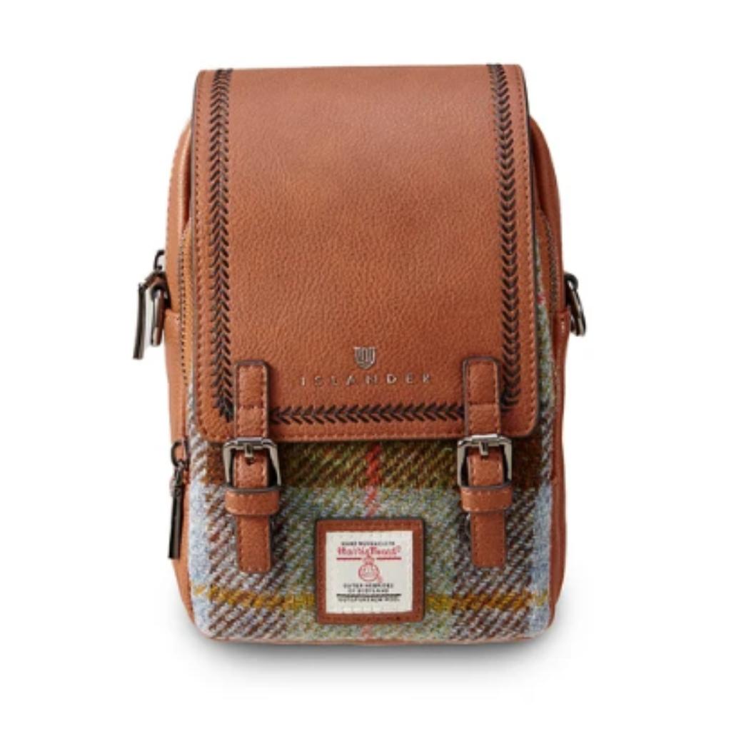 Islander Harris Tweed The Baby Jura Crossbody Bag 'Chestnut Blue Tartan'