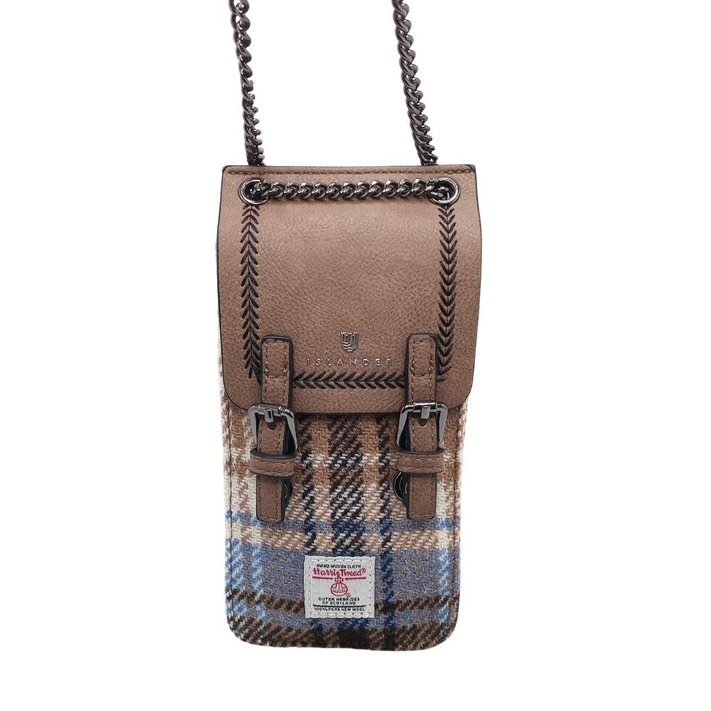 Islander Harris Tweed The Phone Tote 'Blue and Beige Tartan'