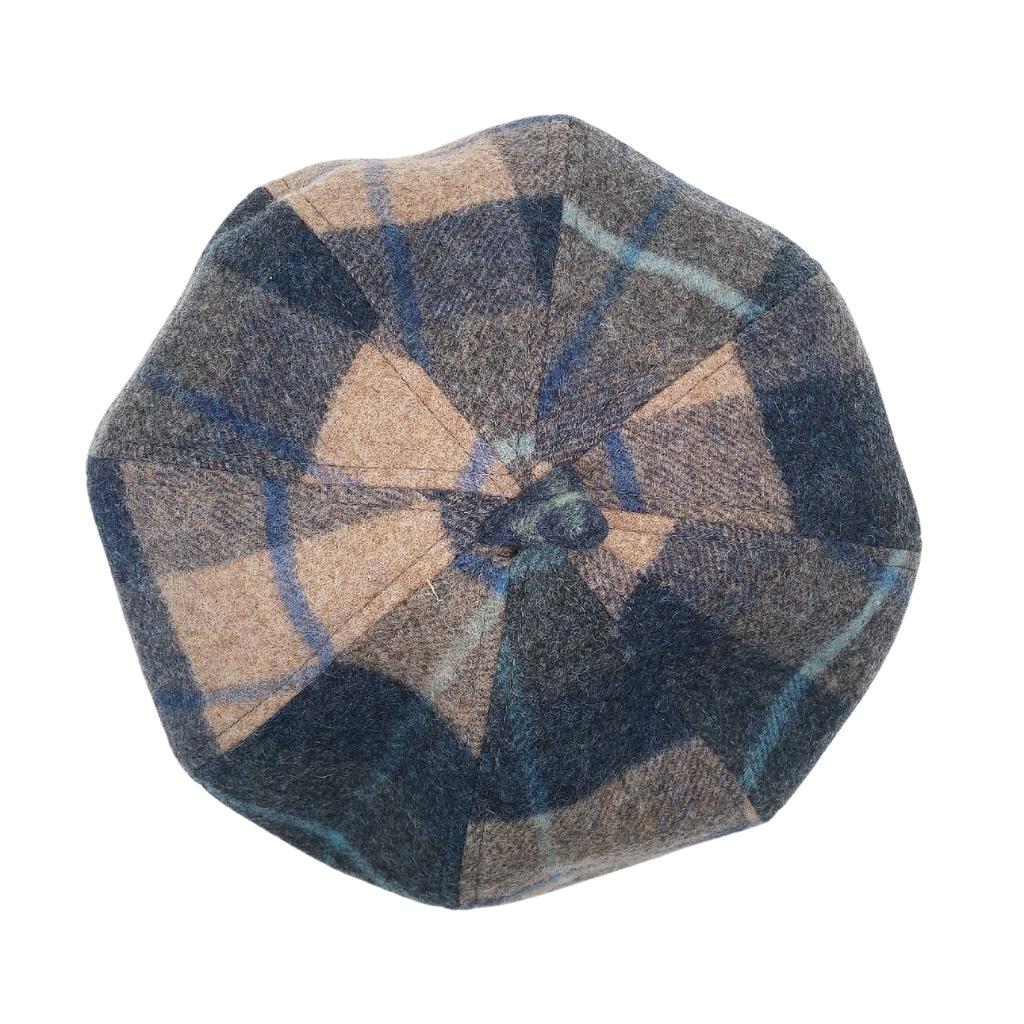 Islander Lambswool Bunnet Hat- Navy Beige Tartan