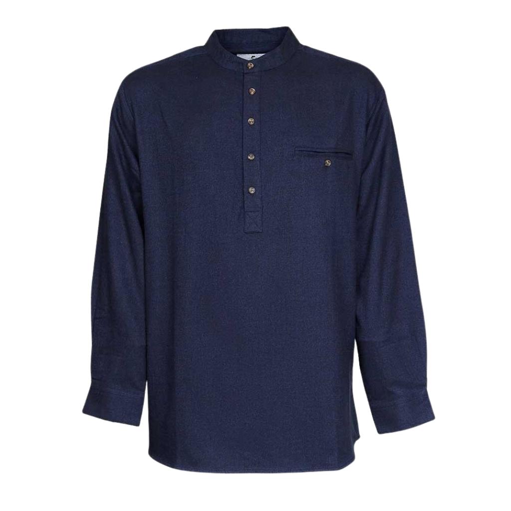 Men's Flannel Grandfather Shirt - Navy Melange Twill