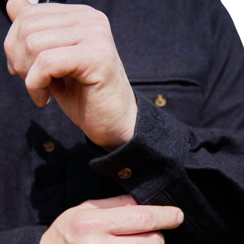 Men's Flannel Grandfather Shirt - Navy Melange Twill