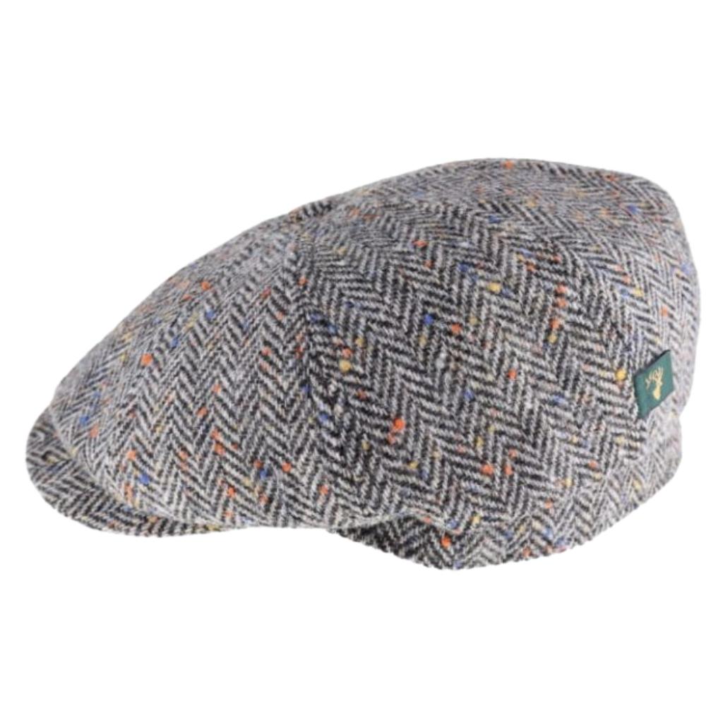 Mucros Weavers Black and White Herringbone Tweed Driving Cap 1