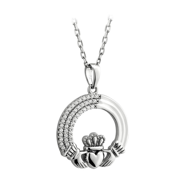 Silver Crystal Edge Claddagh Necklace