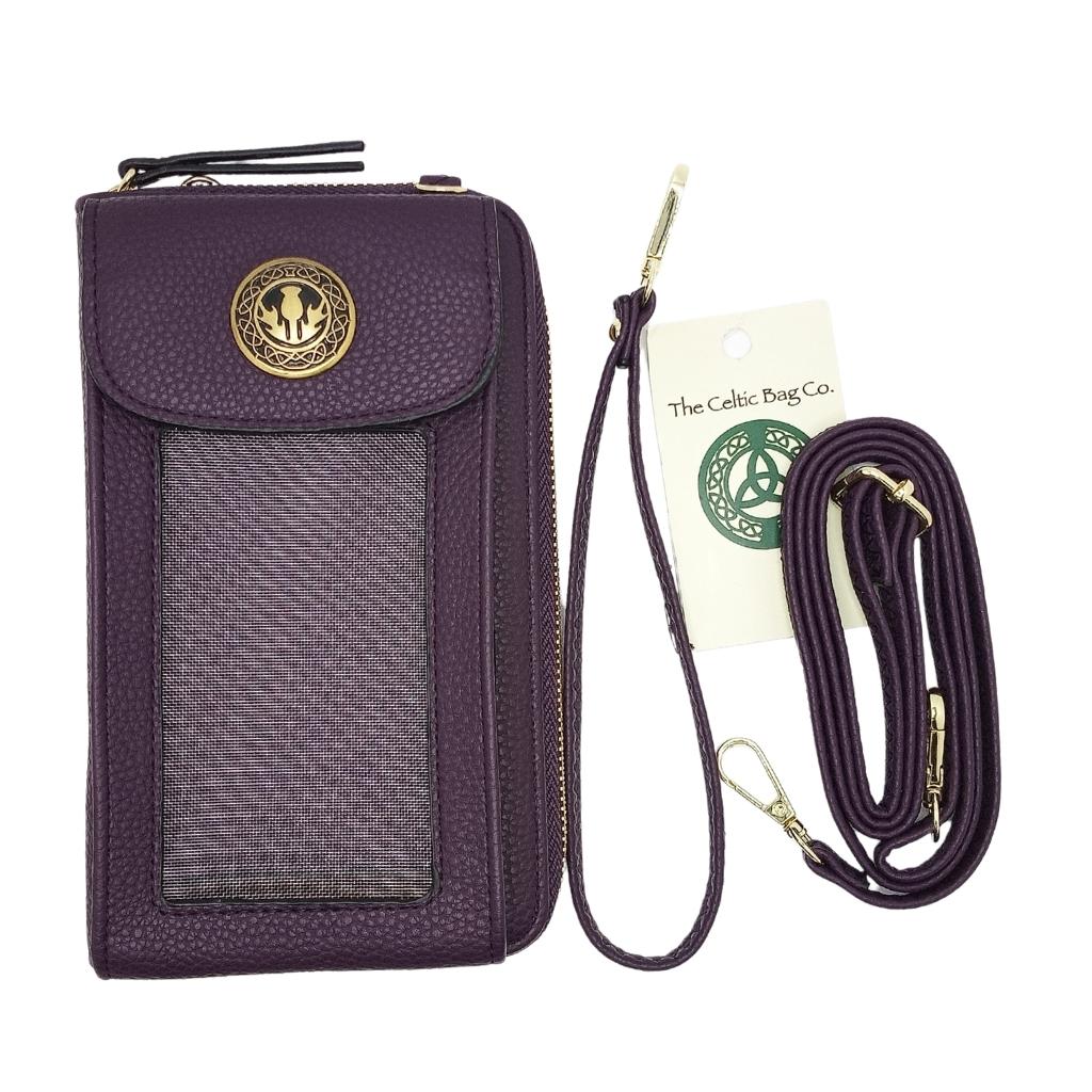 Scottish Thistle Cell Phone Wristlet/Crossbody Bag - Purple