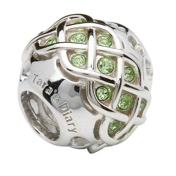Silver Celtic Intricate Knot Bead Encrusted With Peridot Crystals
