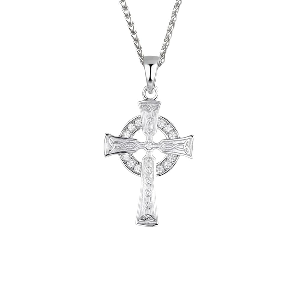 Silver Celtic Cross Necklace with CZ- Small