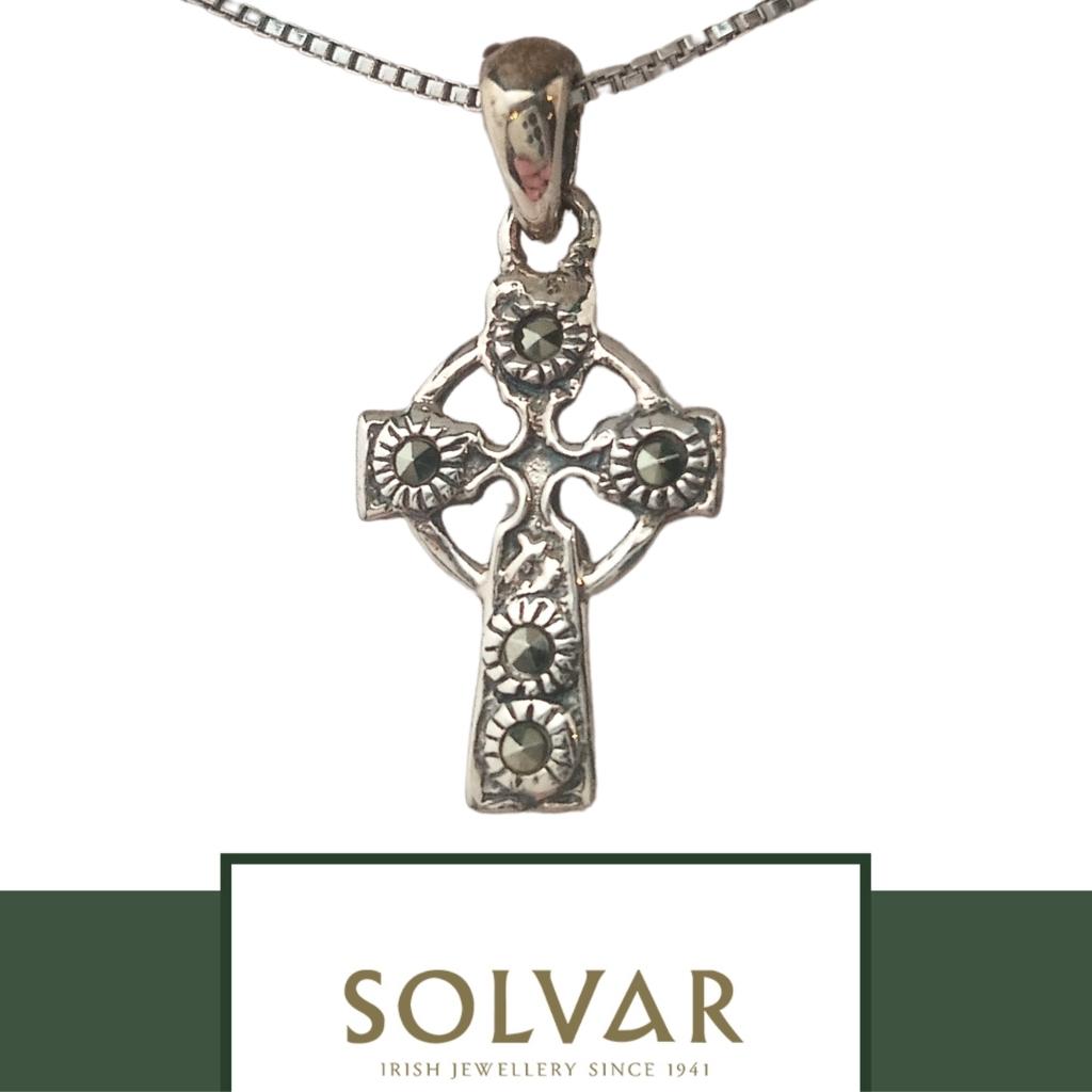 Small Marcasite and Sterling Silver Celtic Cross Necklace