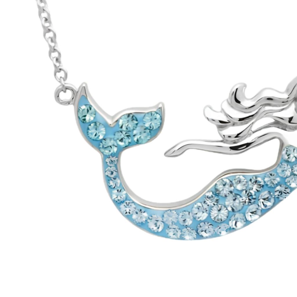 Sterling Silver Aqua Crystal Mermaid Necklace