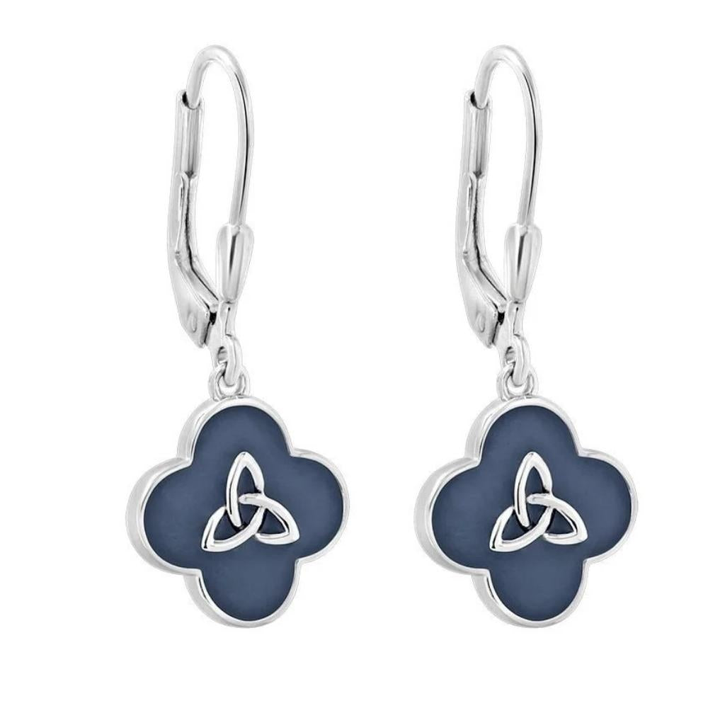 Sterling Silver Black Enamel Trinity Drop Earrings