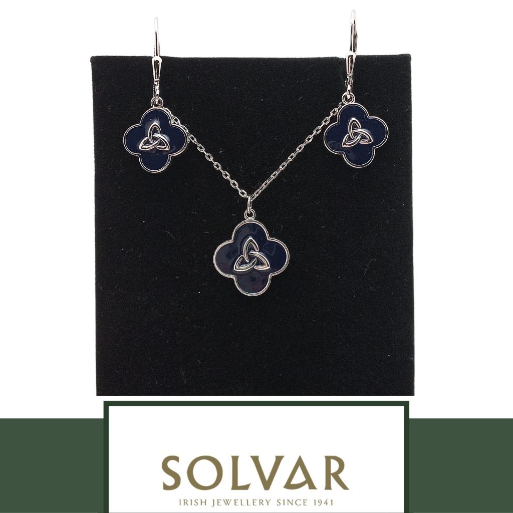 Sterling Silver Black Enamel Trinity Drop Earrings