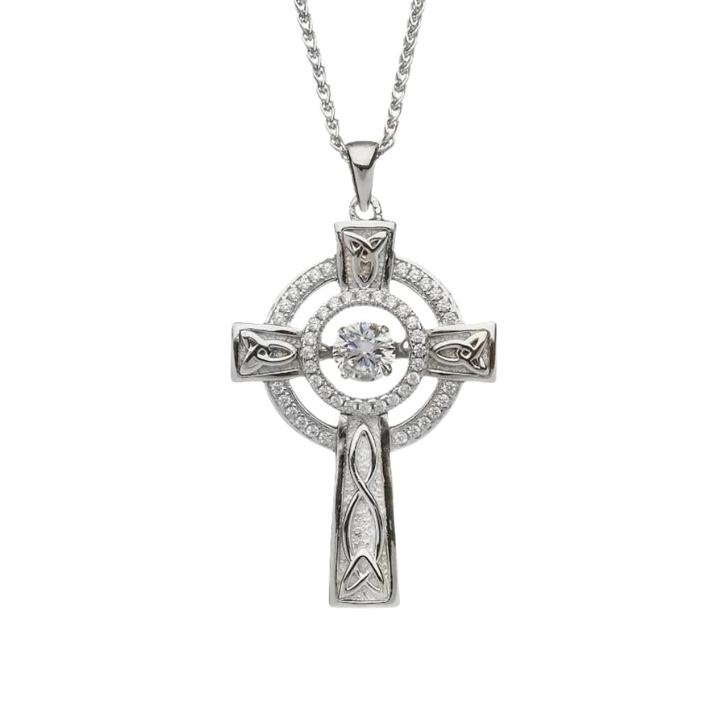 Sterling Silver Celtic Cross with Dancing Stone Centre