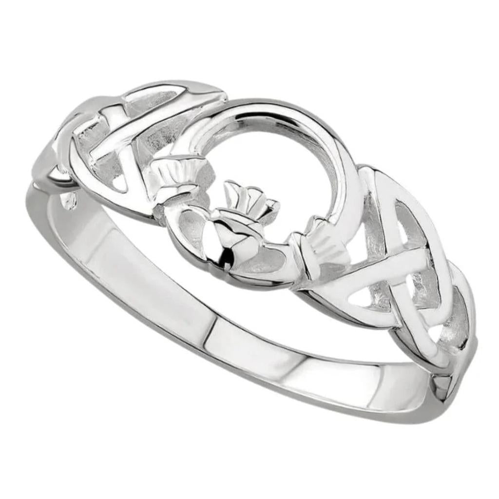 Sterling Silver Celtic Knot Open Claddagh Ring