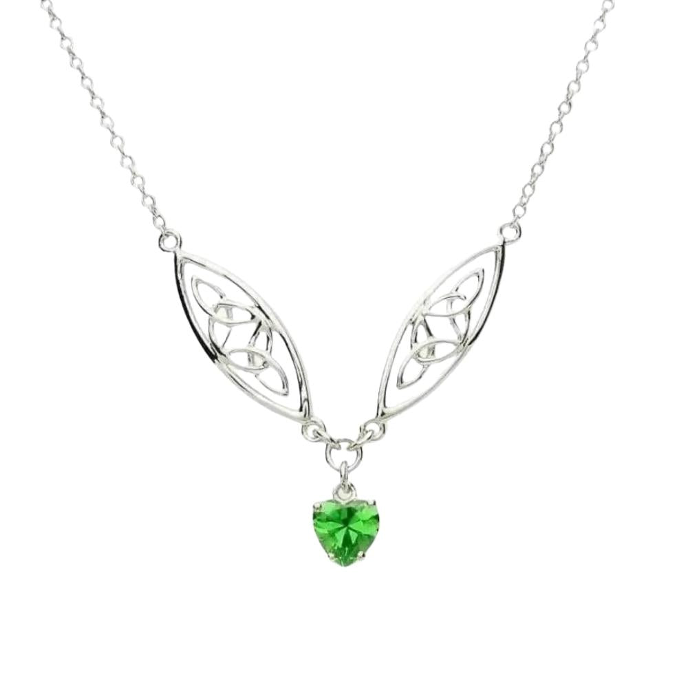 Sterling Silver Celtic Trinity Knot Green Heart Necklace