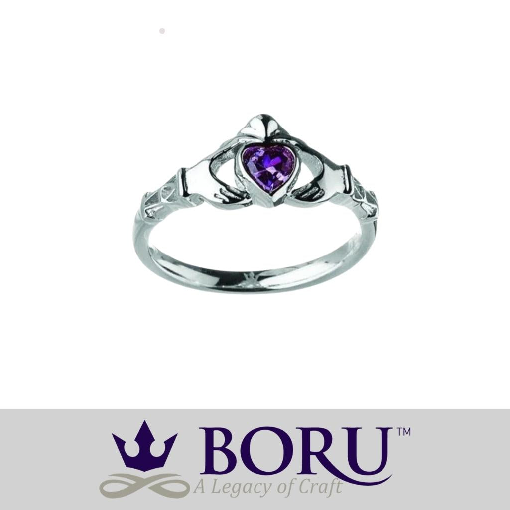 Sterling Silver Claddagh Birthstone Rings