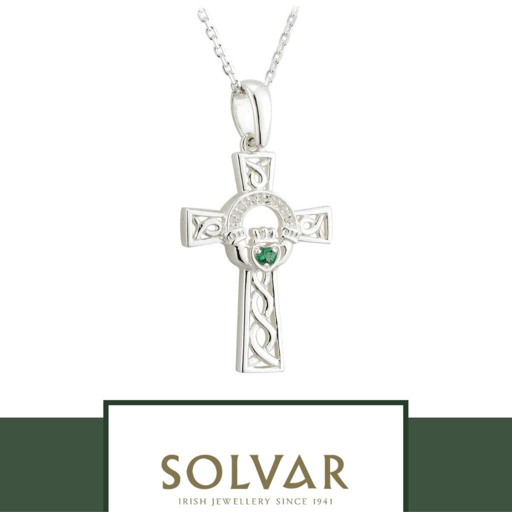 Sterling Silver Claddagh and Celtic Cross Necklace