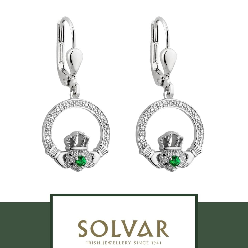 Sterling Silver Crystal Illusion Claddagh Drop Earrings